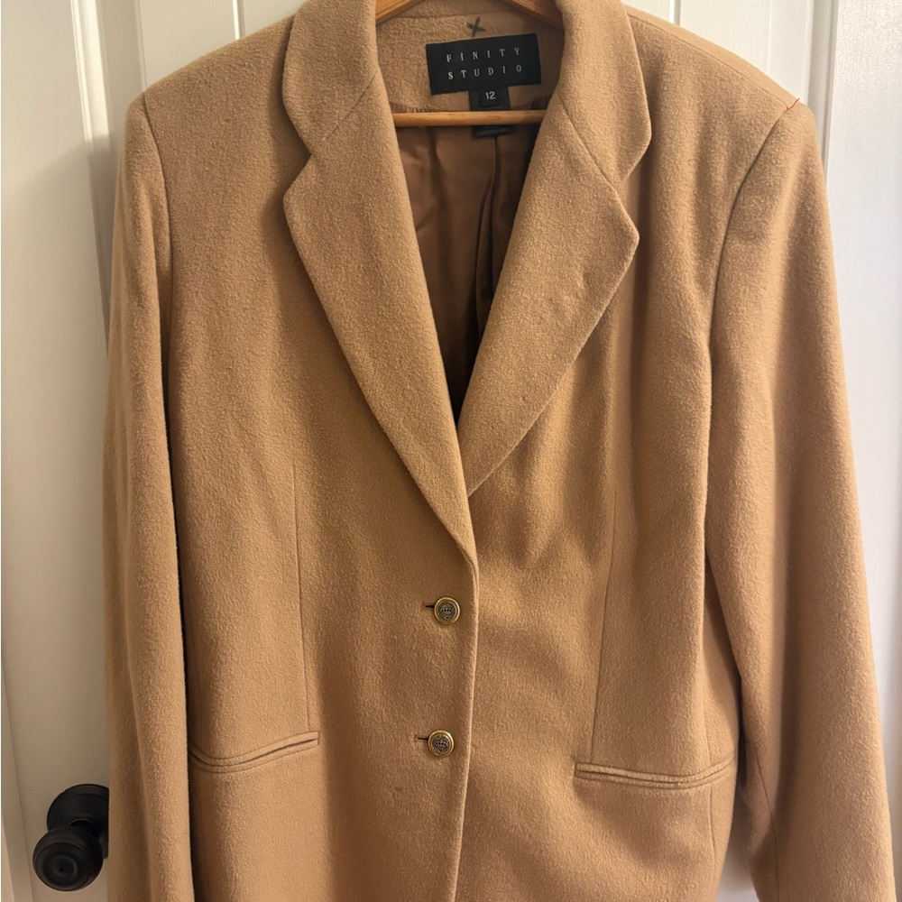 Women's Wool Blend Tan Blazer with Gold buttons